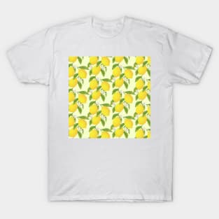 Yellow Lemons With Leaves And Flowers Pattern T-Shirt